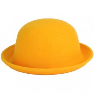 Fedoras Women's Roll-up Brim Bowler Hat Wool Felt Fedora Hat Panama Jazz Hat - Yellow - CO18339K9NS $27.66