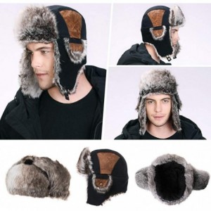 Skullies & Beanies SIGGI Faux Fur Trapper Hat for Men Cotton Warm Ushanka Russian Hunting Hat - 67191_black-2 - C918AA538DT $...