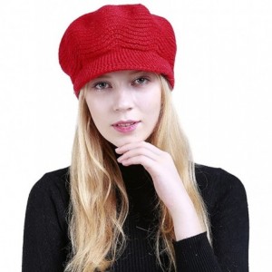 Baseball Caps Womens Knit Cap Solid Warm Crochet Winter Wool Knit Manual Caps Hat - Red - C918IQ7ETI9 $10.39