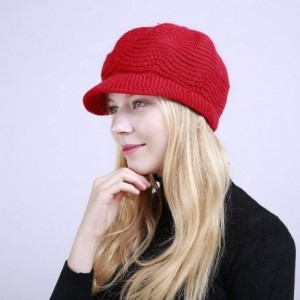 Baseball Caps Womens Knit Cap Solid Warm Crochet Winter Wool Knit Manual Caps Hat - Red - C918IQ7ETI9 $10.39