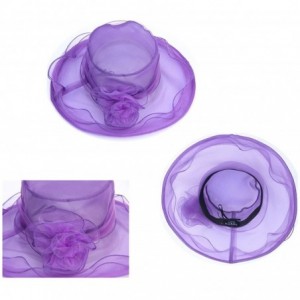 Sun Hats Women Kentucky Derby Church Beach Fascinators Hat Wide Floral Brim Flat Hat with Bowknot - Purple - CJ189XOSDO6 $14.96