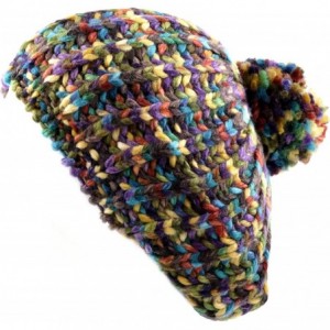 Berets Winter Multi Color Pom Pom Knit Beret Hat - Rainbow Mix - CY128LYVVMT $10.15