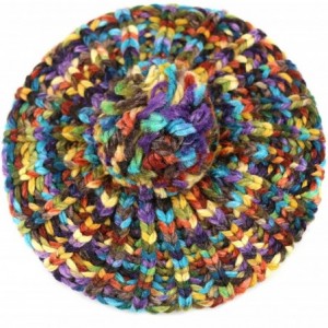 Berets Winter Multi Color Pom Pom Knit Beret Hat - Rainbow Mix - CY128LYVVMT $10.15