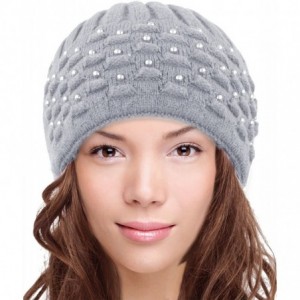 Skullies & Beanies Women's Angora Blend Beanie Hat - Dual Layer Pearl Accent Edge - Gray - C212MYANODD $19.70
