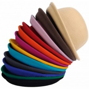 Fedoras Women's Roll-up Brim Bowler Hat Wool Felt Fedora Hat Panama Jazz Hat - Yellow - CO18339K9NS $30.05