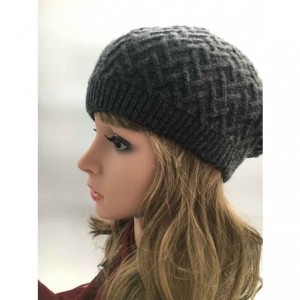 Berets Women's Lady Knitted Beret hat Merino Wool Braided hat French Beret for Winter Autumn Solid Color - Dark Grey - CN182O...