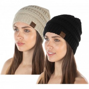 Skullies & Beanies Regular 2-Pack Beanie Bundle - Solid - Black- Beige - CO18YRK042A $20.78