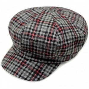 Newsboy Caps Women Newsboy Cap Check Houndstooth Tartan Plaid Pattern - Gray and Red Ffh370s02 - CI184NRO64Q $17.52