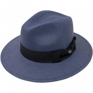 Fedoras Men's Summer Lightweight Panama Derby Fedora Wide 2-3/4" Brim Hat - Navy - CN1950Y3ZR6 $21.09