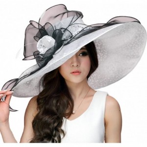 Sun Hats Women Hats Summer Big Hat Wide Brim Top Flower White Black - White Hat - CM11U8JRDFZ $36.09