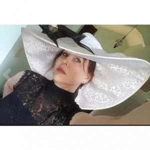 Sun Hats Women Hats Summer Big Hat Wide Brim Top Flower White Black - White Hat - CM11U8JRDFZ $36.09