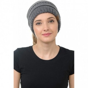 Skullies & Beanies Cable Knit Beanie Messy Bun Ponytail Warm Chunky Hat - Rust - CZ18Y6I99LN $16.41