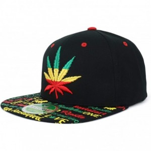 Baseball Caps Rasta Marijuana Leaf Weed 3D Embroidered Flat Bill Snapback Cap - Black Rasta - C8187EKAC0G $30.86