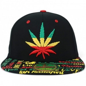 Baseball Caps Rasta Marijuana Leaf Weed 3D Embroidered Flat Bill Snapback Cap - Black Rasta - C8187EKAC0G $17.76