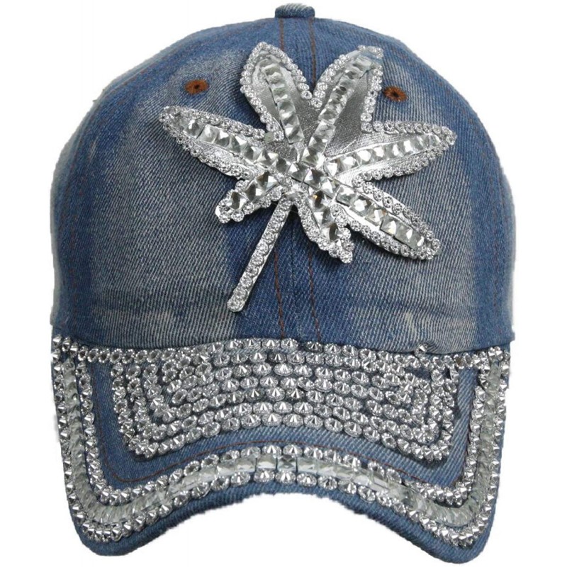 Baseball Caps Jewel Studded Baseball Cap Bling Rhinestone Fashion Hip Hop Party Jean Denim Hat - Weed - CT18WEHQ2UO $17.11