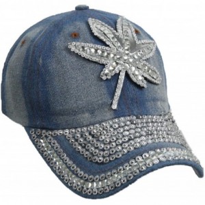 Baseball Caps Jewel Studded Baseball Cap Bling Rhinestone Fashion Hip Hop Party Jean Denim Hat - Weed - CT18WEHQ2UO $17.11