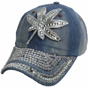 Baseball Caps Jewel Studded Baseball Cap Bling Rhinestone Fashion Hip Hop Party Jean Denim Hat - Weed - CT18WEHQ2UO $17.11