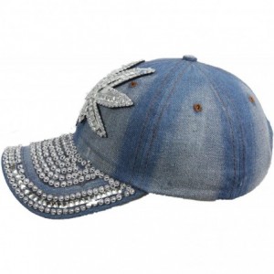 Baseball Caps Jewel Studded Baseball Cap Bling Rhinestone Fashion Hip Hop Party Jean Denim Hat - Weed - CT18WEHQ2UO $17.11