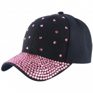 Baseball Caps Women Rhinestone Bling Baseball Cap Adjustable Studded Crystal Snapback Sun Hat - Black-rosestone - CN18GZ6U8OI...