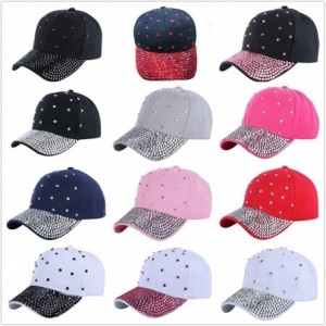 Baseball Caps Women Rhinestone Bling Baseball Cap Adjustable Studded Crystal Snapback Sun Hat - Black-rosestone - CN18GZ6U8OI...