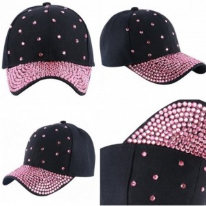 Baseball Caps Women Rhinestone Bling Baseball Cap Adjustable Studded Crystal Snapback Sun Hat - Black-rosestone - CN18GZ6U8OI...