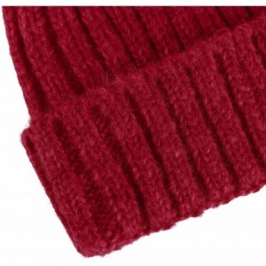 Skullies & Beanies Womens Beanie Winter Cable Knit Faux Fur Pompom Ears Beanie Hat - A_burgundy - CX18E3CG2A7 $16.78