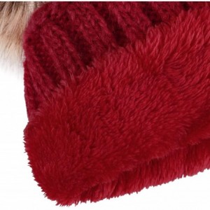 Skullies & Beanies Womens Beanie Winter Cable Knit Faux Fur Pompom Ears Beanie Hat - A_burgundy - CX18E3CG2A7 $16.78