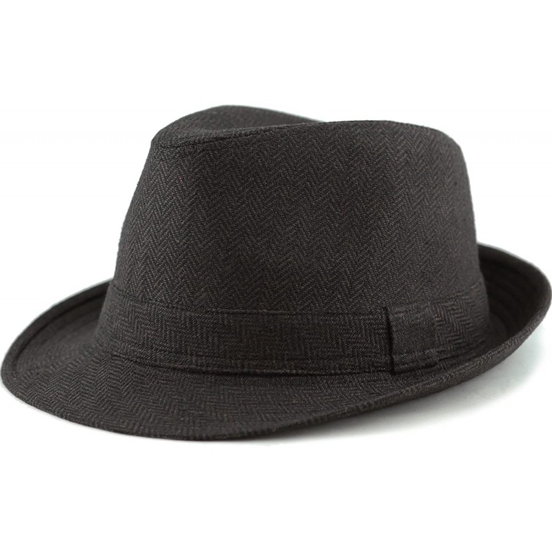 Fedoras Faux Suede Wool Blend Trilby Fedora Hats - Brown Herringbone - C818775AA8M $12.20