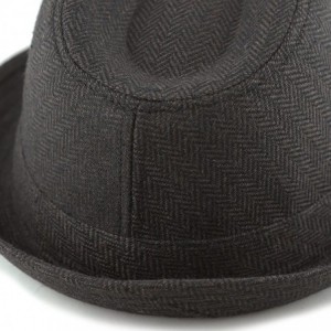 Fedoras Faux Suede Wool Blend Trilby Fedora Hats - Brown Herringbone - C818775AA8M $12.20