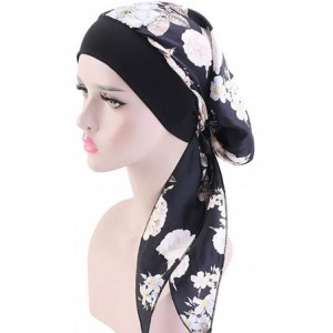 Skullies & Beanies Women Vintage Silky Turbans Bonnet Elastic Wide Band Multifunction Printing Hat Chemo Hair Loss Cap - 3 Pa...