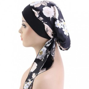 Skullies & Beanies Women Vintage Silky Turbans Bonnet Elastic Wide Band Multifunction Printing Hat Chemo Hair Loss Cap - 3 Pa...