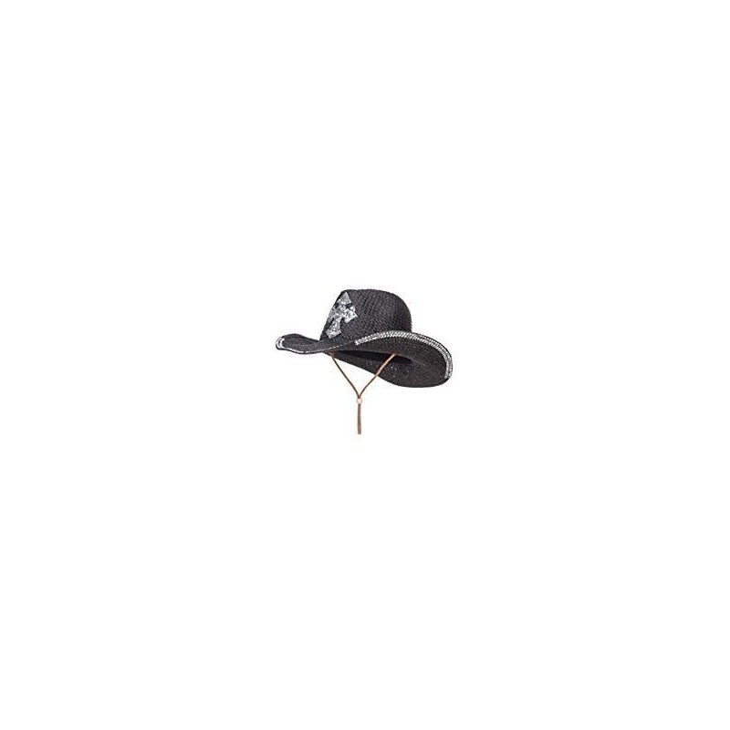 Cowboy Hats Cross Design Stones Straw Cowboy Hat - Black - CD12CX1K7OJ $43.60