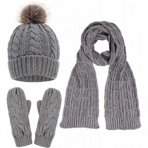 Skullies & Beanies Adult Women's 3 Piece Winter Set - Pompom Beanie Hat- Scarf- Mittens - Grey Glove W/ Lined - CD18EWM08WU $...