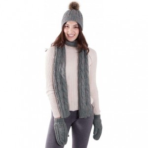 Skullies & Beanies Adult Women's 3 Piece Winter Set - Pompom Beanie Hat- Scarf- Mittens - Grey Glove W/ Lined - CD18EWM08WU $...