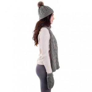 Skullies & Beanies Adult Women's 3 Piece Winter Set - Pompom Beanie Hat- Scarf- Mittens - Grey Glove W/ Lined - CD18EWM08WU $...