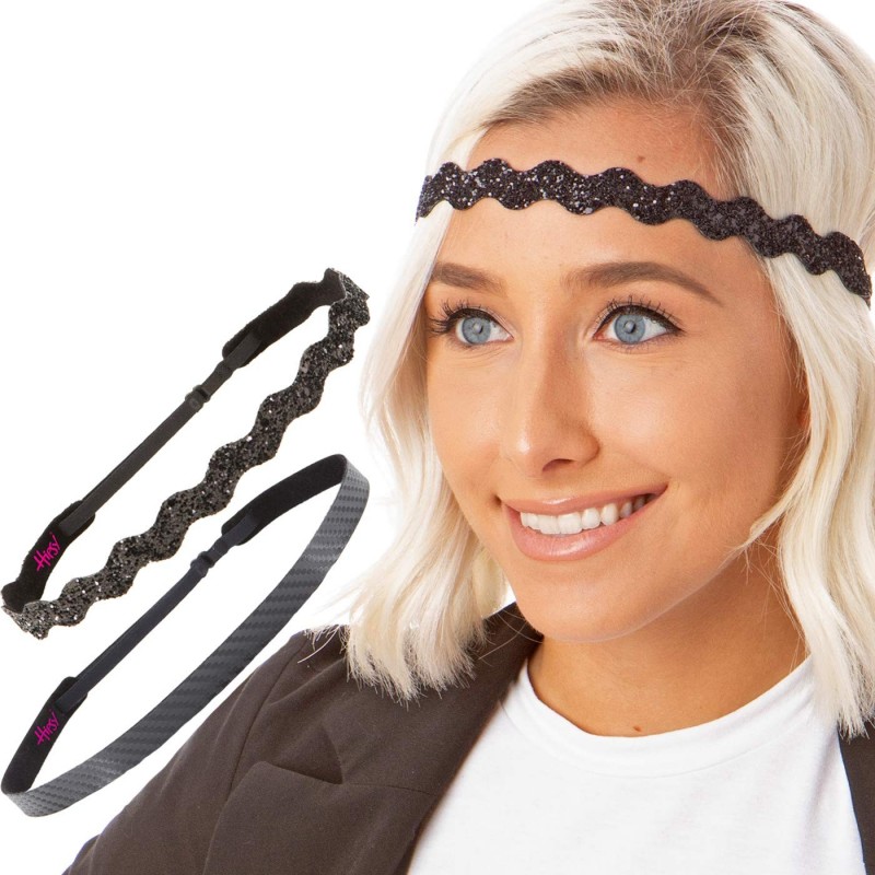 Headbands Cute Fashion Adjustable No Slip Hairband Headbands for Women Girls & Teens (2pk Fashion Black 2pk) - CV18A99HXZ9 $1...