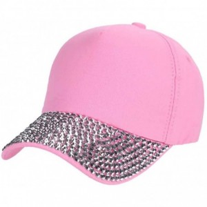 Baseball Caps Women Adjustable Baseball Cap Hat Studded Rhinestone Bling Tennis Hats - Pink - CU184GC0X76 $20.12