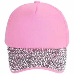 Baseball Caps Women Adjustable Baseball Cap Hat Studded Rhinestone Bling Tennis Hats - Pink - CU184GC0X76 $12.61