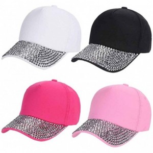 Baseball Caps Women Adjustable Baseball Cap Hat Studded Rhinestone Bling Tennis Hats - Pink - CU184GC0X76 $12.61