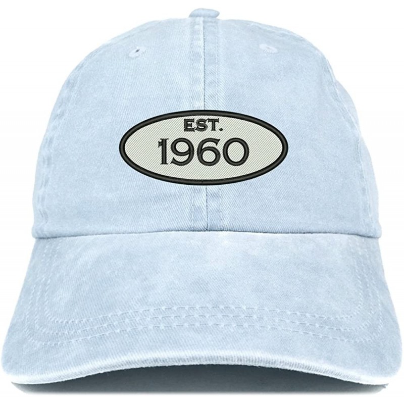 Baseball Caps Established 1960 Embroidered 60th Birthday Gift Pigment Dyed Washed Cotton Cap - Light Blue - CQ180ND7LOX $17.60