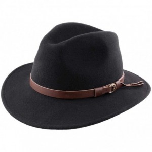 Fedoras Classique Traveller Wool Felt Fedora Hat Packable - Noir-galon-marron - CI110ALLI6F $47.38