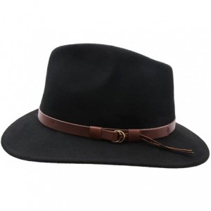 Fedoras Classique Traveller Wool Felt Fedora Hat Packable - Noir-galon-marron - CI110ALLI6F $47.38