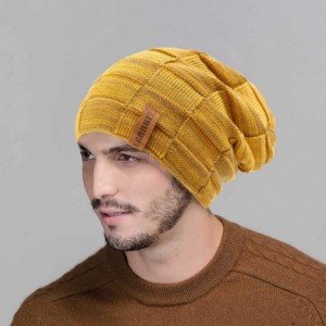 Skullies & Beanies Beanie Hat for Men and Women Winter Warm Hats Knit Slouchy Thick Skull Cap (M1-Yellow) - CK18XDUU7IM $9.06