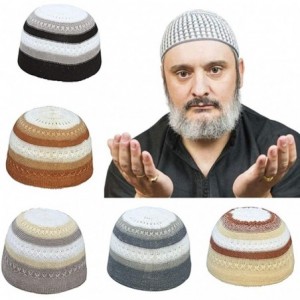 Skullies & Beanies Men Muslim Islamic Prayer Cap Color Block Skull Pattern Topi Beanie Headwear Green - CL18IZW6EI2 $16.08