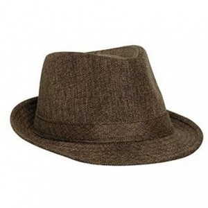 Fedoras Mens Stylish Lightweight Linen Solid Color Fedora Hat - Brown - CN12NTRIAOJ $23.17