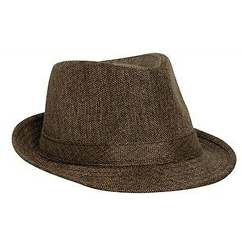 Fedoras Mens Stylish Lightweight Linen Solid Color Fedora Hat - Brown - CN12NTRIAOJ $23.17