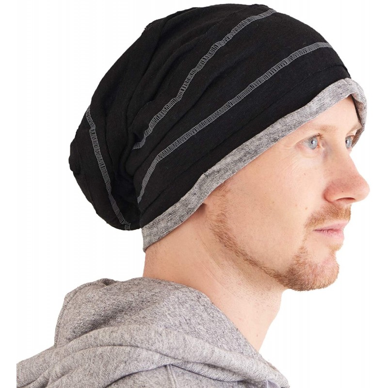 Skullies & Beanies Slouchy Linen Beanie Hat - Mens Lightweight Knit Hat Womens Baggy Summer Slouch - Black - CQ18UNZX4M3 $26.10