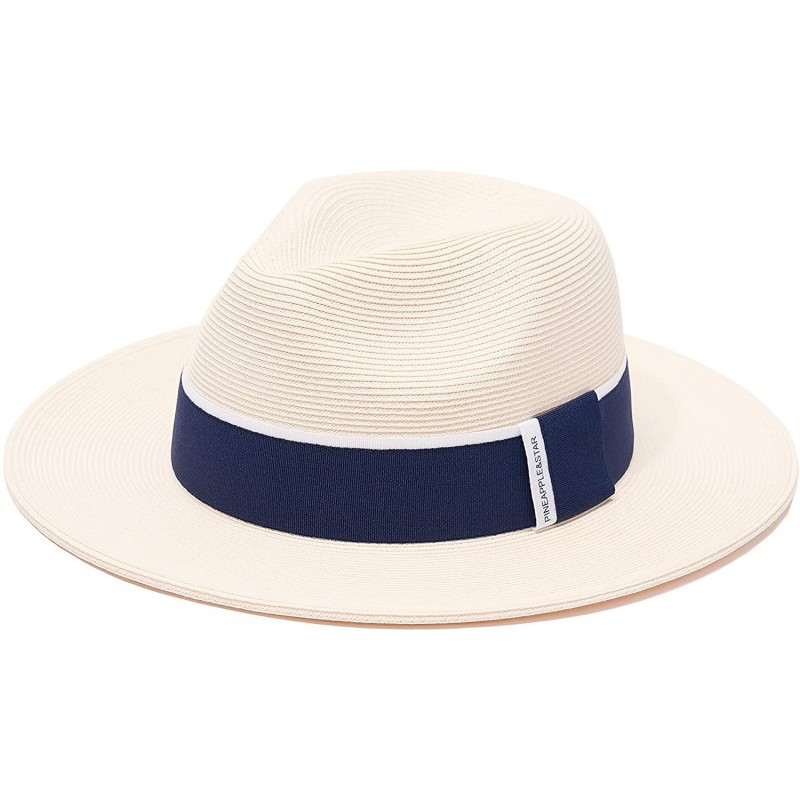 Fedoras Pineapple&Star Sun Straw Fedora Beach Hat Fine Braid UPF50+ for Both Women Men - Ivory_2020bw - CU18H6U3O2L $43.87