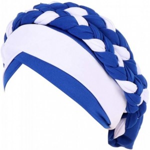 Skullies & Beanies Chemo Cancer Turbans Hat Cap Twisted Braid Hair Cover Wrap Turban Headwear for Women - White Blue - C818XM...