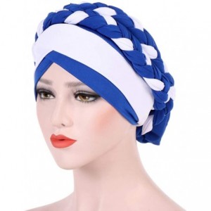 Skullies & Beanies Chemo Cancer Turbans Hat Cap Twisted Braid Hair Cover Wrap Turban Headwear for Women - White Blue - C818XM...